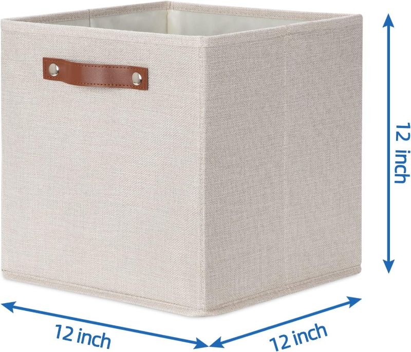 Photo 2 of Temary Cube Storage Bins 12 Inch Storage Cubes 4PCs Fabric Organizer Bins Boxes with Handles, Sturdy Collapsible Closet Storage Organizer for Shelf, Bedroom, Cabinet (Beige, 12 x 12 x 12)