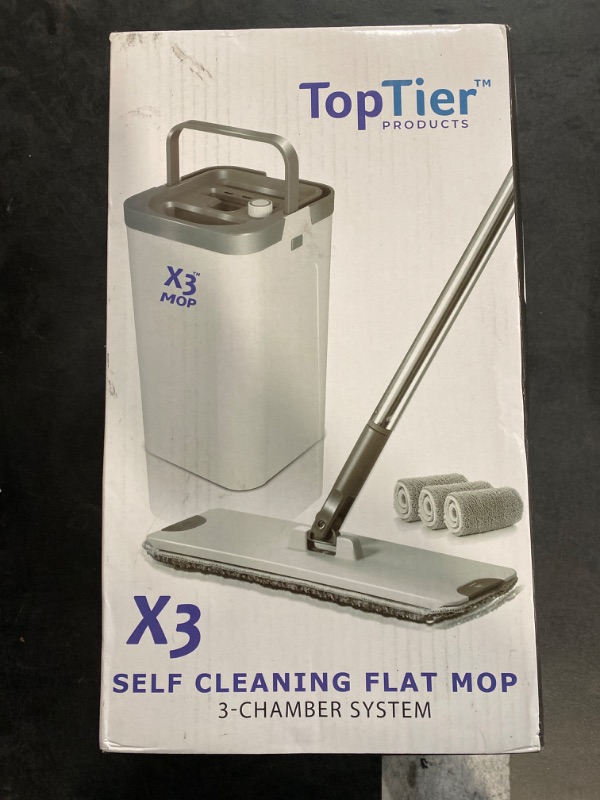 Photo 3 of X3 Flat Floor Mop and Bucket Set, Separates Dirty and Clean Water, 3-Chamber Design, Hands Free Home Floor Cleaning, 3 Reusable Microfiber Mop Pads Included