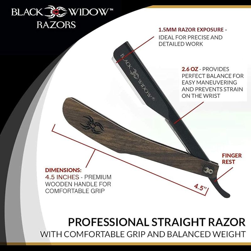 Photo 3 of Barber Straight Razor, Professional Barber Straight Edge Razor - Barber Razor Compatible with Straight Razor Blade for Barber by Black Widow (1.5mm) (Wood)