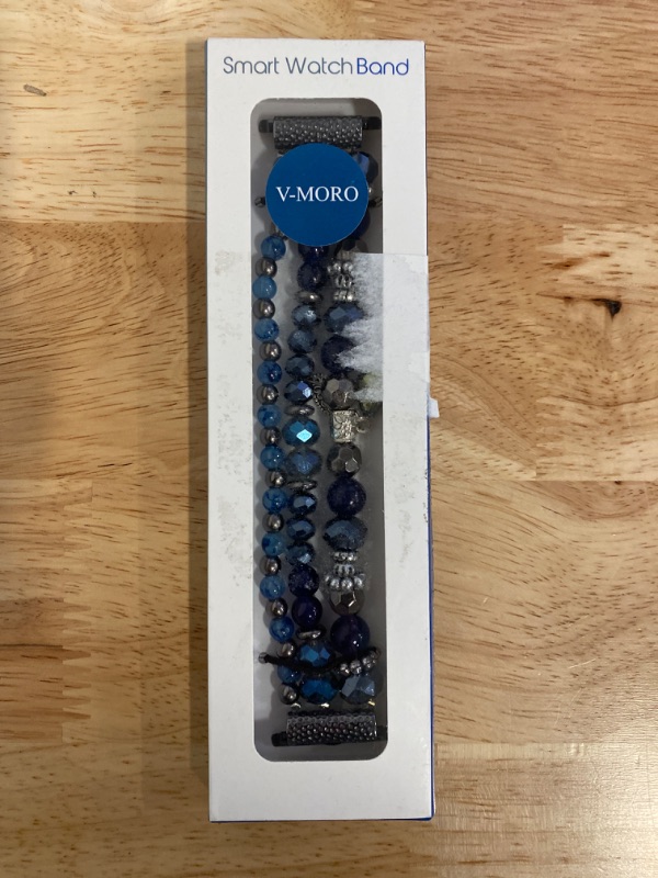 Photo 3 of V-MORO Beaded Bracelet Compatible with Apple Watch Band 40mm/38mm/41mm Series 9 8 7 6 SE 5 4 Women Fancy Dressy Handmade Stretchy Watch Strap iWatch Bands Series 3 2 1 Replacement (SeaBlue)
