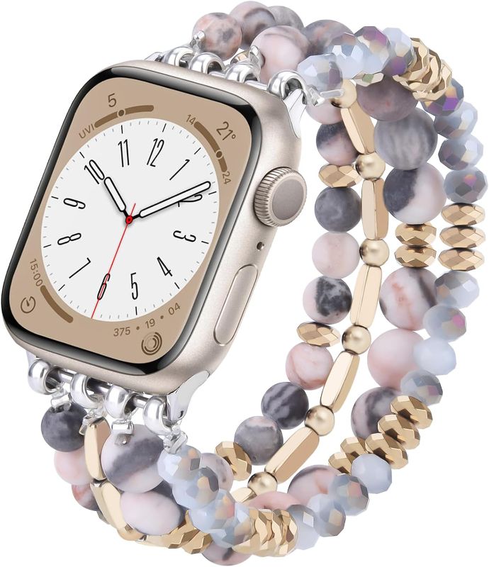Photo 1 of VISOOM Beaded Boho Bracelet Compatible for Apple Watch Band 40mm/38mm/41mm Series 9 8 7 SE Series 6/5/4 Women Fashion Cute Handmade Crystal Beads Stretchy Watch Strap for iWatch Bands Series 3/2/1 Replacement