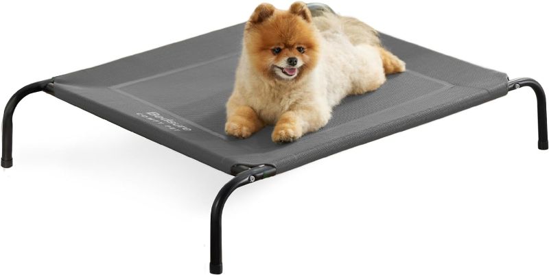 Photo 1 of Bedsure Small Elevated Cooling Outdoor Dog Bed - Raised Dog Cots Beds for Small Dogs, Portable Indoor & Outdoor Pet Hammock Bed with Skid-Resistant Feet, Frame with Breathable Mesh, Grey, 35 inches
