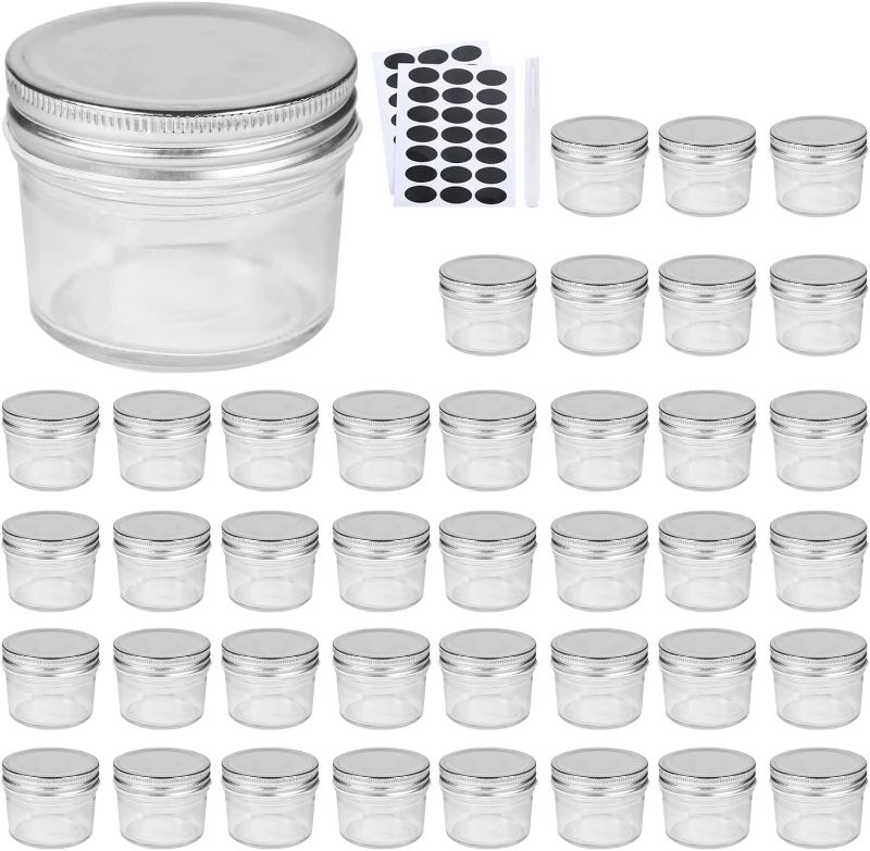 Photo 1 of Accguan 4oz Glass Jars With Lids(Silver),Mason Jars,Ideal For Honey,Jam,Wedding Favor,DIY Magnetic Mini Spice Jars For Kitchen,Set of 40