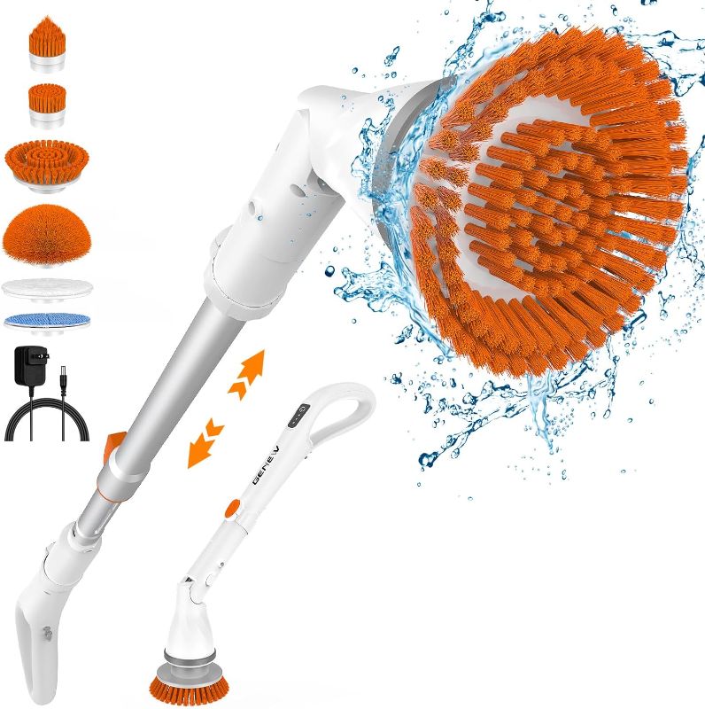 Photo 1 of Electric Spin Scrubber - Cordless Spin Scrubber for Cleaning, Power Scrubber for Bathroom with 6 Replaceable Brush Heads & Adjustable Extension Handle, Electric Cleaning Brush for Tub, Car, Floor