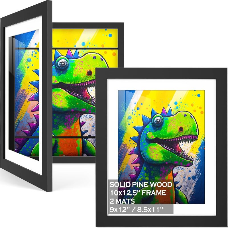 Photo 1 of Tiblue 2 Packs Kids Art Frames for Kids Artwork Frames Art Display For Kids Artwork Display 9x12 or 8.5x11 with Mat, 10x12.5 without Mat Kids Art Frame Front Opening Holds 50 - Horizontal &Vertical