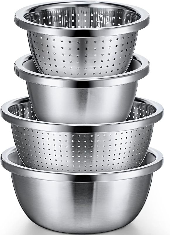 Photo 1 of Eccliy 4 Pcs 304 Stainless Steel Strainers and Colanders Set 2-5 Qt, Kitchen Food Strainer Stainless Steel Mixing Bowl Set Drainer Basket for Washing Vegetables Fruit Rice