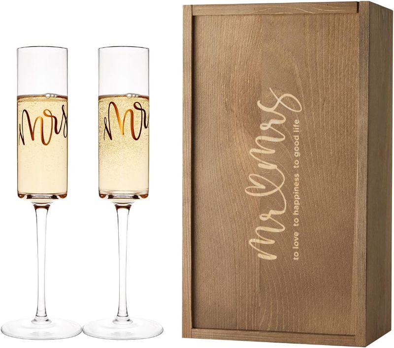 Photo 1 of AW BRIDAL Wedding Champagne Flutes set of 2, Crystal Champagne Flutes for Mr and Mrs Wedding Gift Bridal Shower Gift Engagement Gift for Bride and Groom