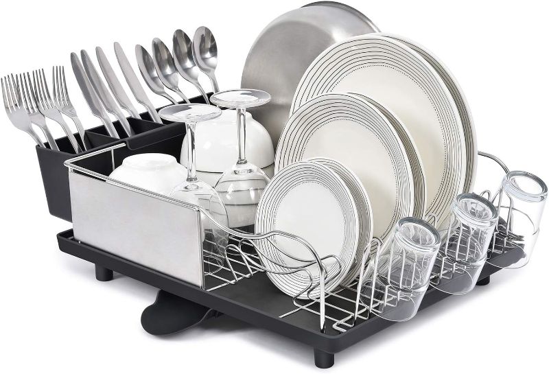 Photo 1 of TOOLF Dish Rack,304 Stainless Steel Dish Drying Rack for Kitchen Counter, Dish Drainer for Large Capacity,Black SET- 4