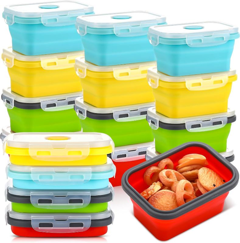 Photo 1 of Bokon 16 Silicone Collapsible Food Storage Containers 11.8 oz Reusable Collapsible Bowls with Lids Vent Foldable Food Container Sets Meal Prep Container Silicone Lunch Box, Microwave Dishwasher Safe