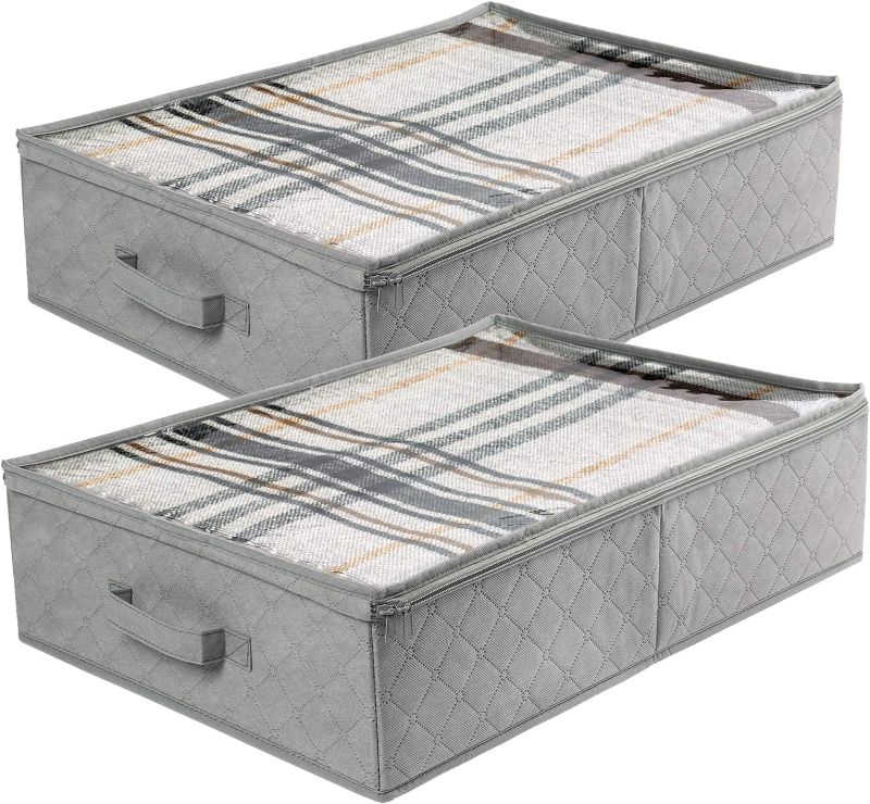 Photo 1 of Foldable Underbed Storage Bags, Closet Organizers and storage bins, Clothes Blankets Organizer, with Clear Window and Reinforced Handles, 24” x 16” x 6", Gray, Pack of 2
Visit the LotFancy Store