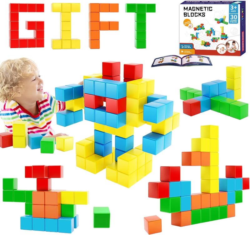 Photo 1 of Hiwawind Magnetic Blocks Toddler Toys for Boys and Girls - Large 3D Magnetic Cubes, Educational Construction Kit, Preschool Learning Sensory Montessori Toys, Ideal Gifts for 3+ Year Old Toddlers