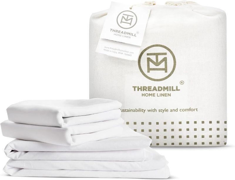 Photo 1 of Threadmill 100% Organic Cotton Sheets for Queen Size Bed | GOTS Certified - Percale Sheets Queen - Soft Cooling Sheets - Deep Pockets | 4 Piece Bed Sheets Queen Sheet Set | White Sheets, Lilac