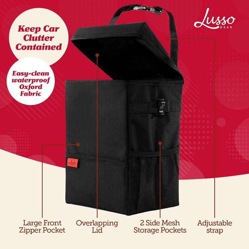 Photo 2 of Lusso Gear Car Trash Can, 3.5 Gallon Capacity, Black Color, Manual-Lift Opening Mechanism