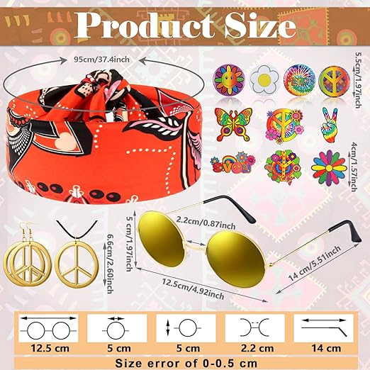 Photo 2 of Jiuguva 17Pcs 60s 70s Outfits for Women Hippie Costume Set Disco Outfit Dress Boho Flared Pants Hippie Shirt Headband