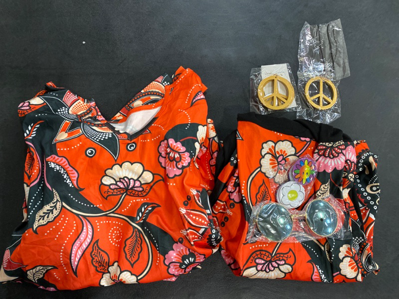 Photo 1 of Jiuguva 17Pcs 60s 70s Outfits for Women Hippie Costume Set Disco Outfit Dress Boho Flared Pants Hippie Shirt Headband
