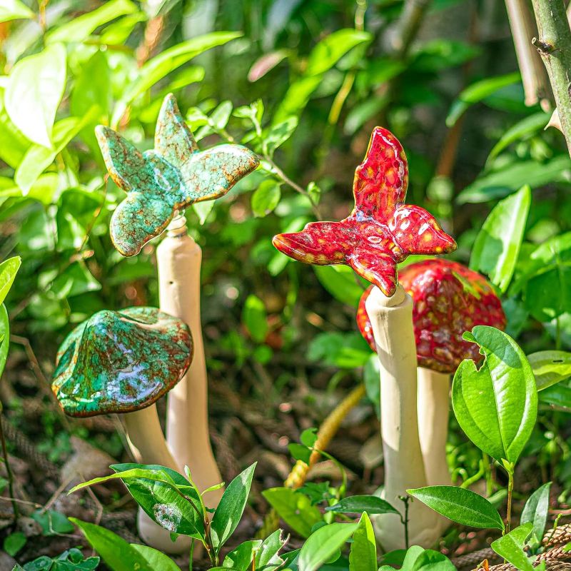 Photo 3 of Mushroom Garden Decor - 2pcs Ceramic Mushroom Lawn Ornaments, Garden Mushrooms Outdoor Decor, Fairy Garden Accessories Mushroom Decor