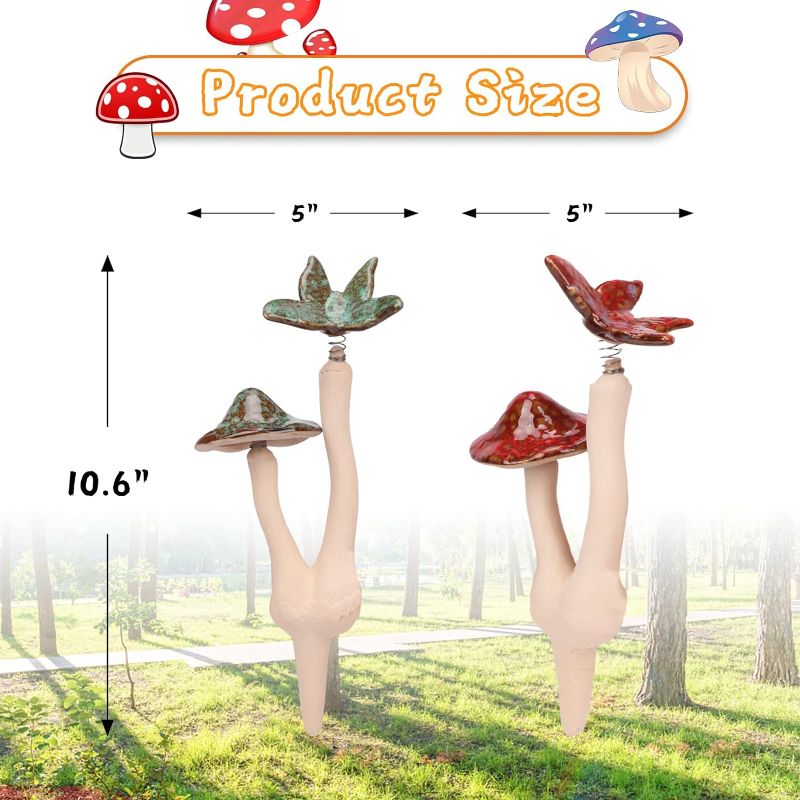 Photo 2 of Mushroom Garden Decor - 2pcs Ceramic Mushroom Lawn Ornaments, Garden Mushrooms Outdoor Decor, Fairy Garden Accessories Mushroom Decor