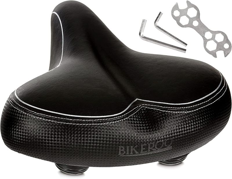 Photo 1 of Bikeroo Oversized Bike Seat - Peloton Seat Cushion - Bicycle Saddle Replacement - Wide Cushioned Comfortable Seat for Men & Women - Compatible with Exercise, Road, and Stationary Bikes