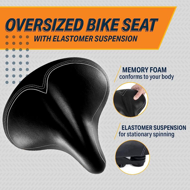 Photo 2 of Bikeroo Oversized Bike Seat - Peloton Seat Cushion - Bicycle Saddle Replacement - Wide Cushioned Comfortable Seat for Men & Women - Compatible with Exercise, Road, and Stationary Bikes