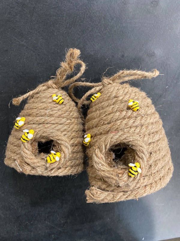 Photo 2 of Bee Hive Decor Honey Bee Tiered Tray Decor Summer Spring Bee Decorations Mini Jute Beehive Farmhouse Kitchen Decor for Table Shelf Sitter Home Coffee Bar Themed Party (Simple)