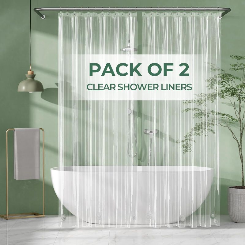 Photo 1 of AmazerBath Shower Curtain Liner 2 Pack, 72 x 96 Inches Extra Long PEVA Plastic Shower Liner with 3 Weighted Stones and 12 Rustproof Metal Grommet, Lightweight Waterproof Shower Curtain - Clear
