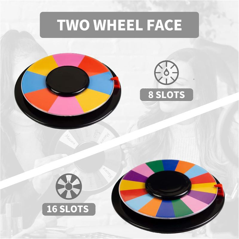 Photo 2 of AZDVZD 8 Inch Table Spinning Wheel,Double-Sided 8/16 Slot Color Prize Wheel,Dry Erase Spin Wheel for Fortune Spinning Game,Trade Show, Holiday Activities,Party Pub,Home Education
