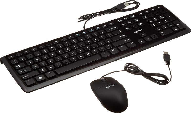 Photo 1 of  Wired Computer Keyboard (QWERTY) and Mouse Bundle Pack, black