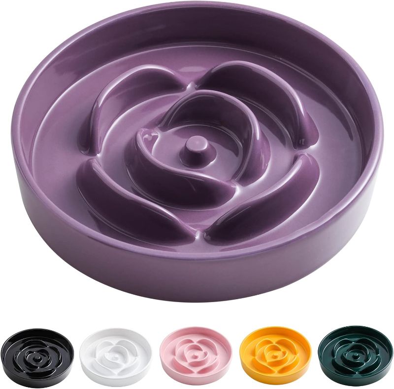 Photo 1 of Purple Dog Bowl Slow Feeder Ceramic for Medium and Large Breed,Slow Feeding Dog Food Water Dish Heavy Wighted ,Puppy Bowl for Fast Eaters,Puzzle Slow Eating Bowl Modern Maze