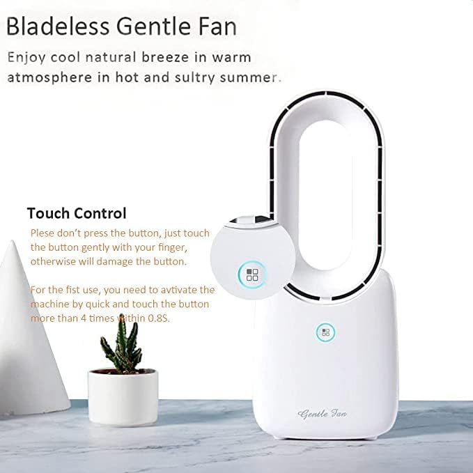 Photo 2 of let'me Desk Fan,Portable Bladeless Fan 11.8 inch Small Personal Cooling Fan with 5 Colors Touch Control LED Light,Quiet Table Fan for Home, Office, Bedroom