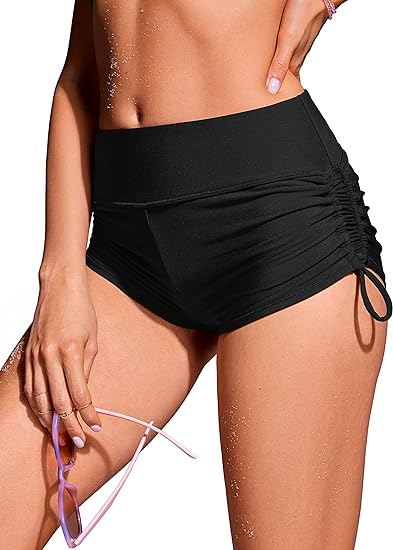 Photo 1 of CRZ YOGA Womens Swim Shorts - High Waisted Bathing Suit Bottoms Adjustable Ruched Side Board Shorts Swimsuit Boy Shorts S