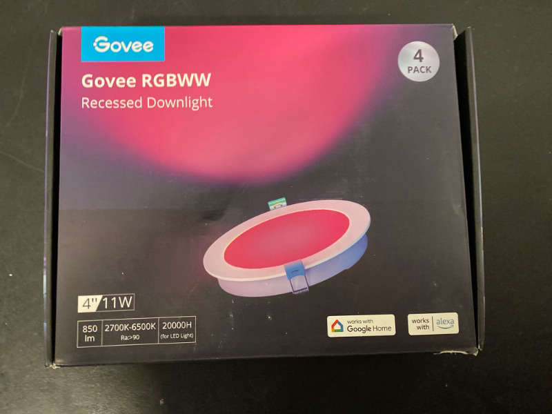 Photo 3 of Govee Smart Recessed Lighting 4 Inch, Wi-Fi Bluetooth Direct Connect RGBWW LED Downlight, 65 Scene Mode, Work with Alexa & Google Assistant, LED Recessed Lighting with Junction Box, 850 Lumen, 4 Pack
