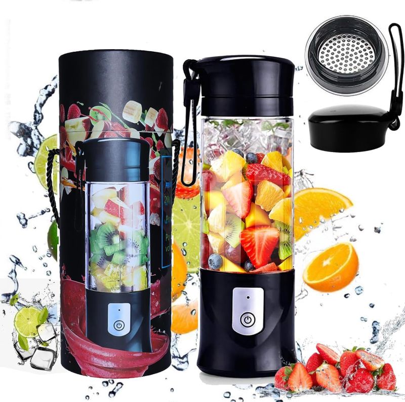 Photo 1 of Portable Blender, Type-C Rechargeable Travel Juicer Cup Electric Mini Personal Size Blenders for Smoothies and Shakes Fruit Juice Mixer with 6 Updated Blades for Travel Sports Kitchen13.5Oz(Black)