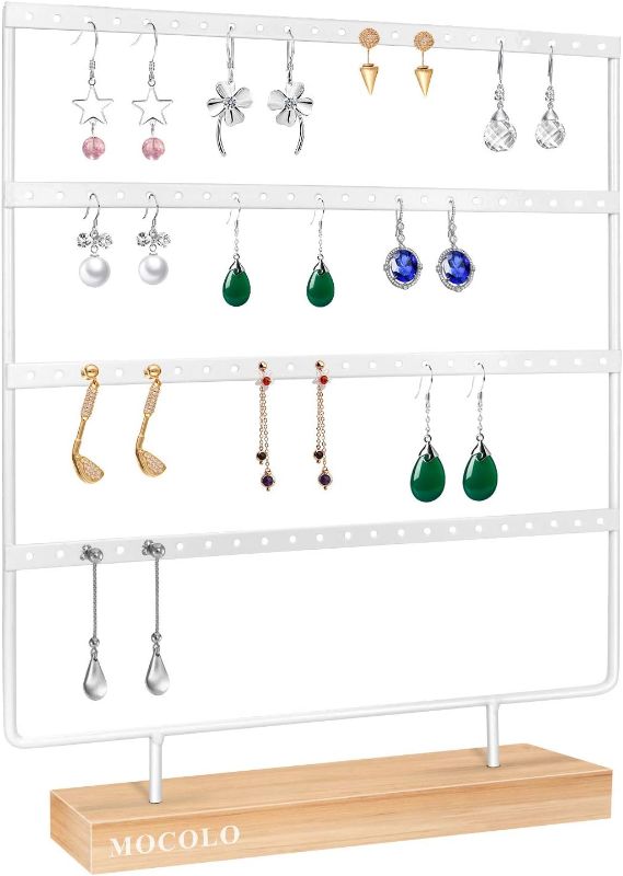 Photo 2 of Mocolo Earring Holder Stand, Earring Organizer Display Holder Stand for Hanging Earrings(88 Holes & 4 Layers) (White)