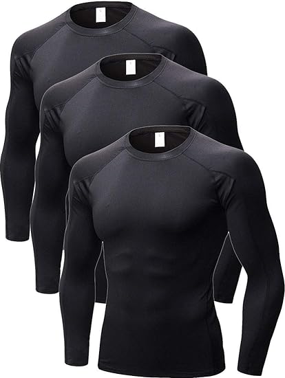 Photo 1 of 3 Pack Compression Shirts for Men Long Sleeve Football Undershirt Athletic Dry Fit Shirts Performance Workout Baselayer, XL 