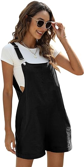 Photo 1 of Zhiyouni Women's Cotton Linen Overalls Shorts Summer Lightweight Casual Short Jumpsuits Rompers XL