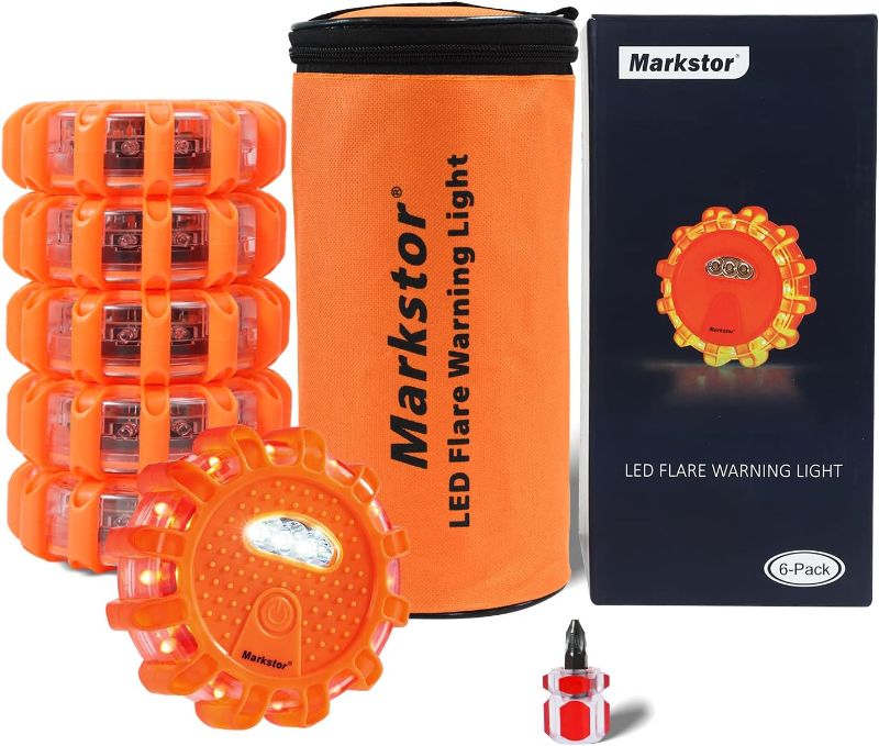 Photo 1 of Markstor 6-Pack LED Road Flare Car Emergency Kit,Magnetic Base & Hook Road Flares Safety Light With 9 Flashing Modes,Roadside Flares Emergency Lights For Vehicles (6 Pack)