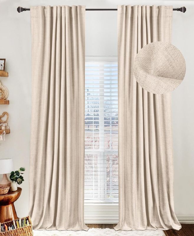 Photo 1 of 100% Blackout Shield Linen Blackout Curtains for Bedroom 90 Inches Long,Back Tab/Rod Pocket Living Room Drapes,Thermal Insulated Textured Blackout Curtains 2 Panels Set,50" W x 90" L,Beach Sand