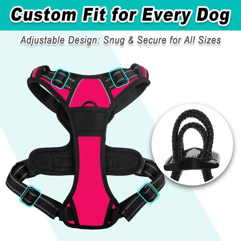 Photo 2 of No Pull Pet Harness Dog Harness Adjustable Outdoor Pet Vest 3M Reflective Oxford Material Vest for pink Dogs Easy Control for Small Medium Large Dogs