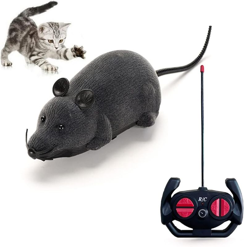 Photo 1 of Giveme5 Remote Control Fake Rat Realistic Mouse Cat Toy Mice RC Toy Cat Mice Animal Interactive Toy Figures Cat Running Wheel Wireless Chasing Prank Joke Scary Trick Rats for Cat Funny Toy (Gray)