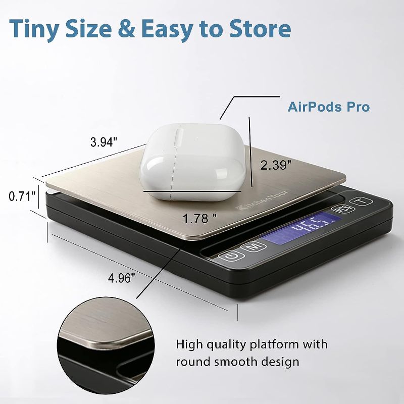 Photo 1 of KitchenTour Digital Kitchen Scale - 3000g/0.1g High Accuracy Precision Multifunction Food Meat Scale with Back-Lit LCD Display(Batteries Included)
