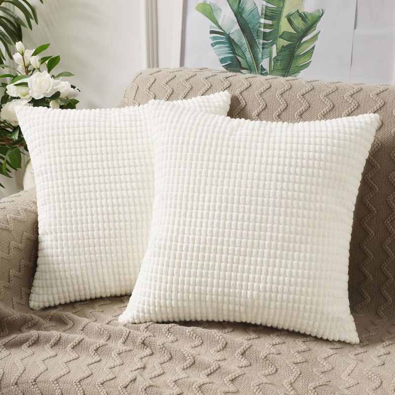 Photo 1 of BeBen Throw Pillow Covers - Set of 2 Pillow Covers 22x22, Decorative Euro Pillow Covers Corn Striped, Soft Corduroy Cushion Case, Home Decor for Couch, Bed, Sofa, Bedroom, Car (Cream White, 22x22)