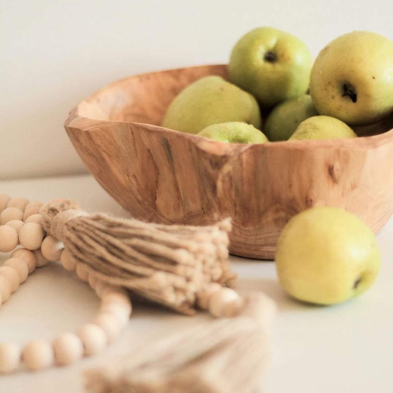 Photo 2 of Wooden Bowl, Handmade Wooden Bowls with Wood Bead Garland, Natural, Fruit Bowl, Key Bowl for Decor, 8in-10in