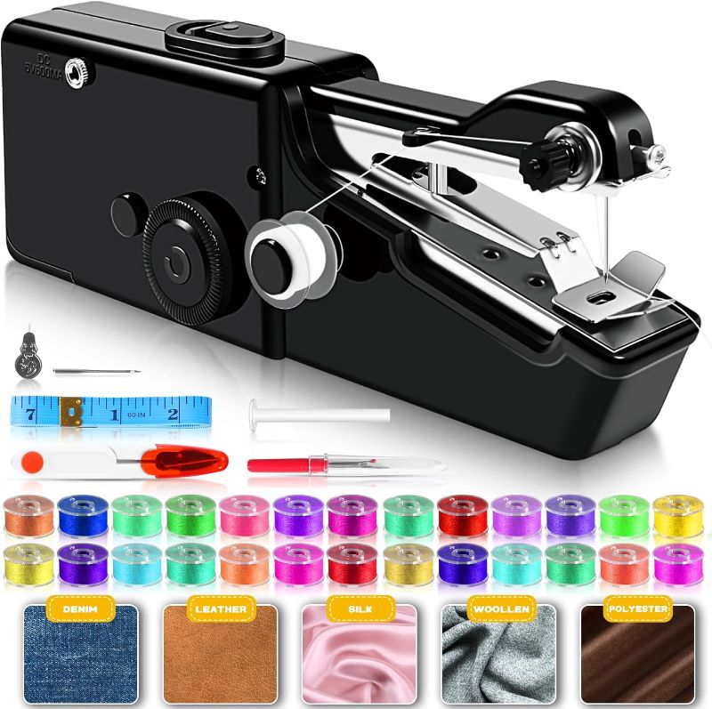 Photo 1 of 35PCS Accessories Automatic Handheld Sewing Machine, Mini Sewing Machine for Beginners and Adults, Portable Sewing Machine Handheld Easy to Use and Fast Stitch Suitable for DIY, Clothes, Home, Travel