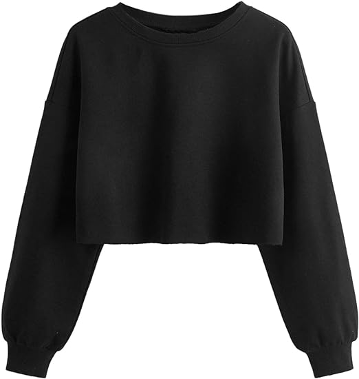 Photo 1 of Women's Casual Long Sleeve Raw Hem Pullover Crop Tops Sweatshirts M