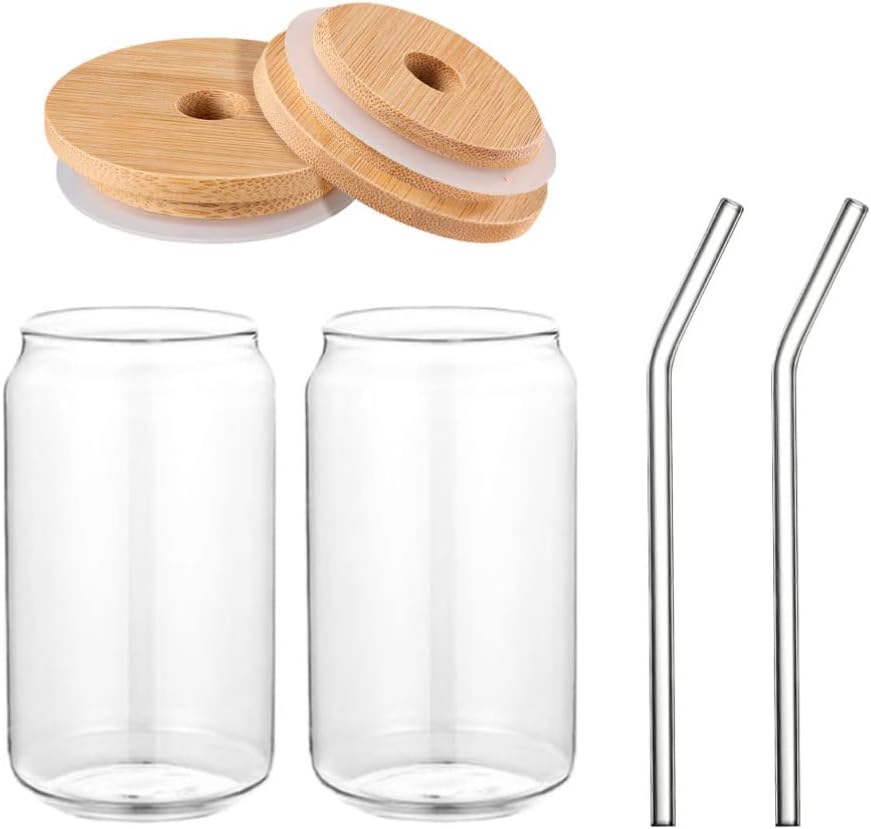 Photo 1 of Luxshiny 2 Sets of Can Shape Drinking Cups, Beer Glasses Cocktail Glasses Iced Coffee Cup with Lid and Straw for Drinking Milk Tea (380ml)
