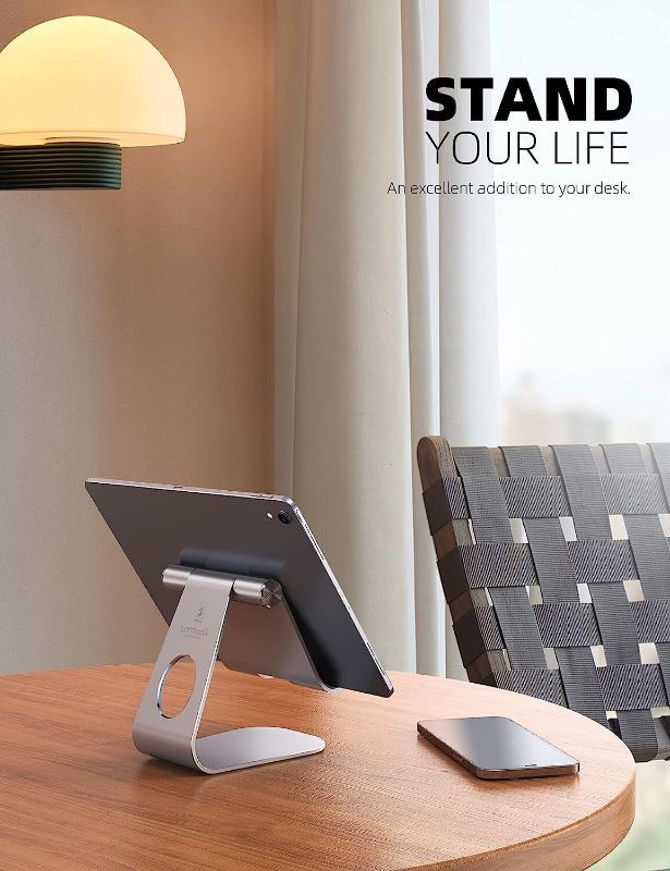 Photo 2 of Lamicall Tablet Stand, Adjustable Tablet Holder - Desktop Stand Dock Holder Compatible with 4-13" Tablet Such as iPad Pro 11, 9.7, 10.5, 12.9 Air Mini 4 3 2, Nexus, Tab, Silver