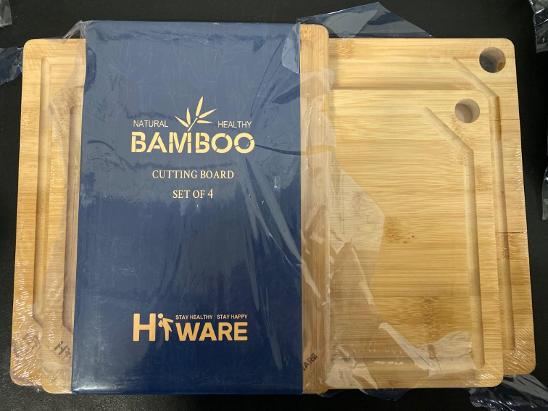 Photo 2 of Hiware Bamboo Heavy Duty Chopping/ Cutting Boards Set with Juice Groove for Kitchen, Meat, Vegetables - Pre Oiled, Extra Large, 4-Piece
