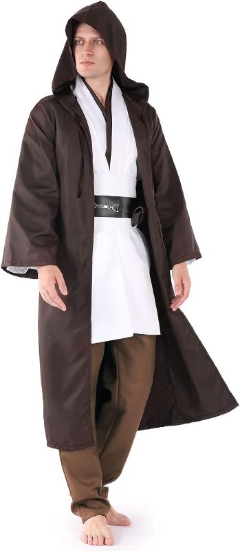 Photo 2 of XXL Adult Tunic Costume Men Hooded Robe Tunic Belt Outfit Cosplay Cloak Full Set Uniform Halloween Knight Costume