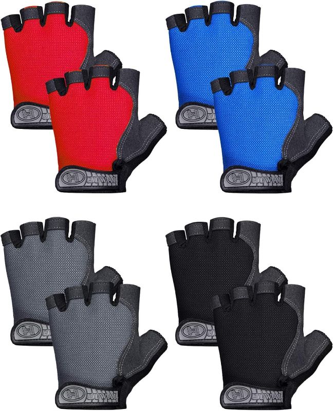 Photo 1 of 4 Pairs Kids Half Finger Cycling Gloves Non-Slip and Breathable Fingerless Sport Gloves Reduce Vibration Gloves for Outdoor Sports Riding Biking SIZE L