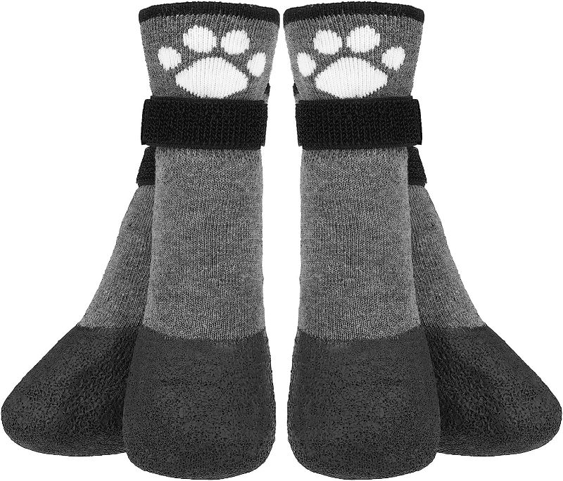 Photo 1 of BEAUTYZOO Anti Slip Dog Socks Boots, Dog Shoes for Cold Winter Snow Rain Days,Waterproof Grip Dogs Booties Paw Protector for Hardwood Floor, Prevent Licking for Small Medium Large Puppy Senior Old Dog MEDIUM 